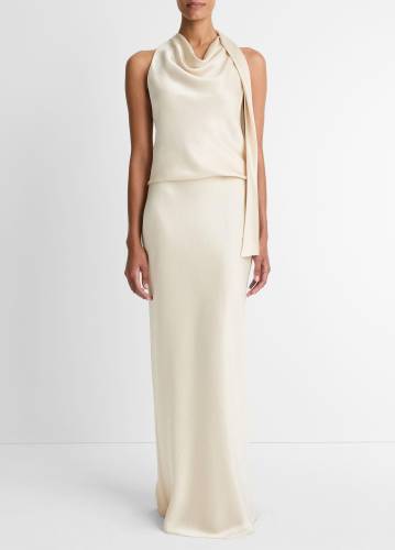 FLUID SATIN BIAS COLUMN SKIRT